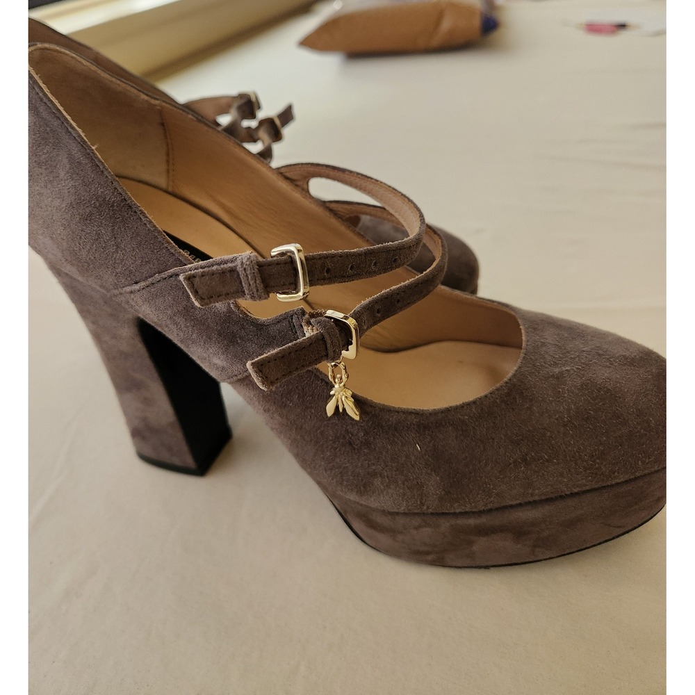 Patrizia Pepe Gray Suede Double Strap Mary Jane Platform Block Heels Italy 37.5
